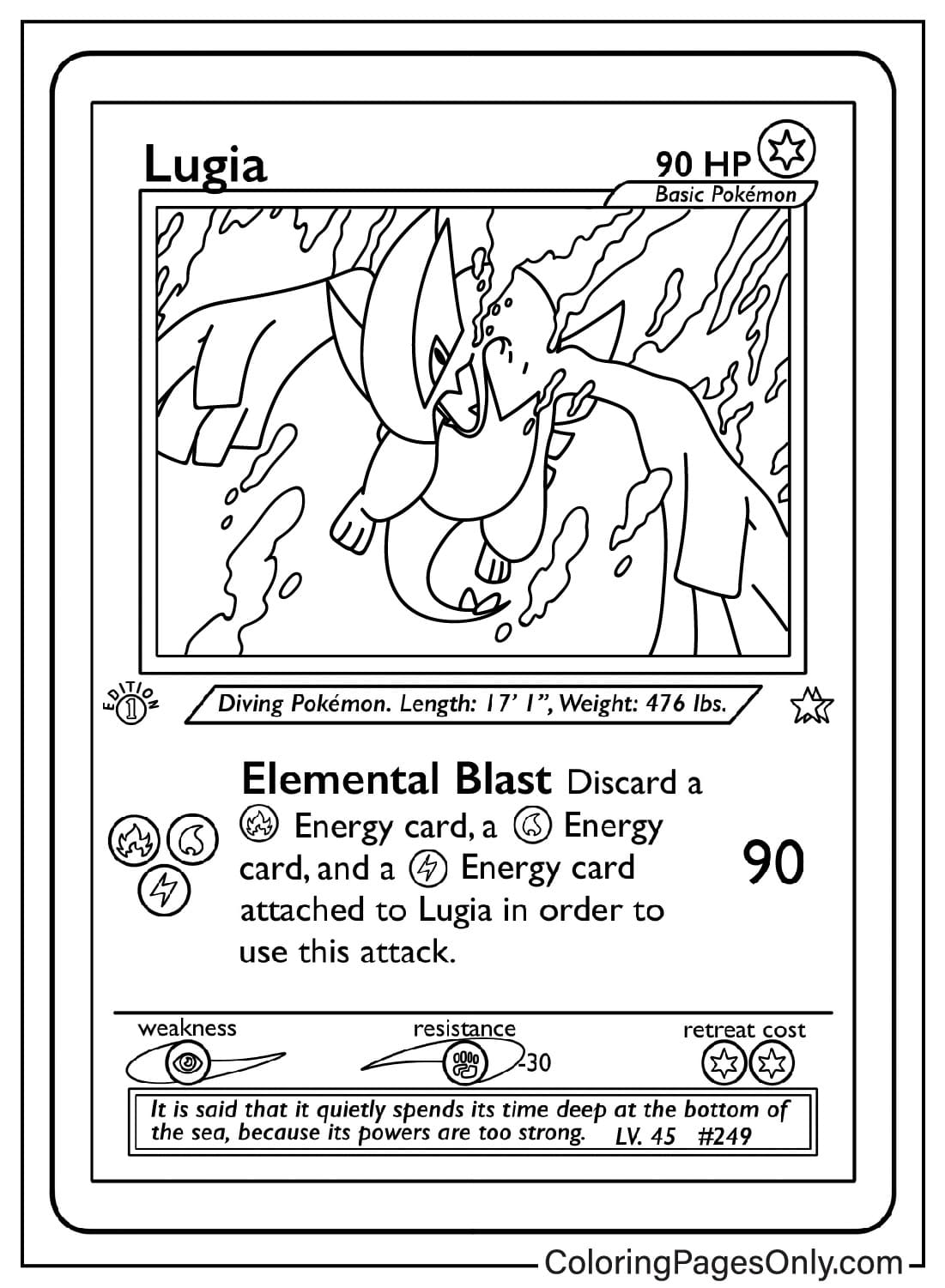 Pagina da colorare della carta Lugia dalla carta Pokemon