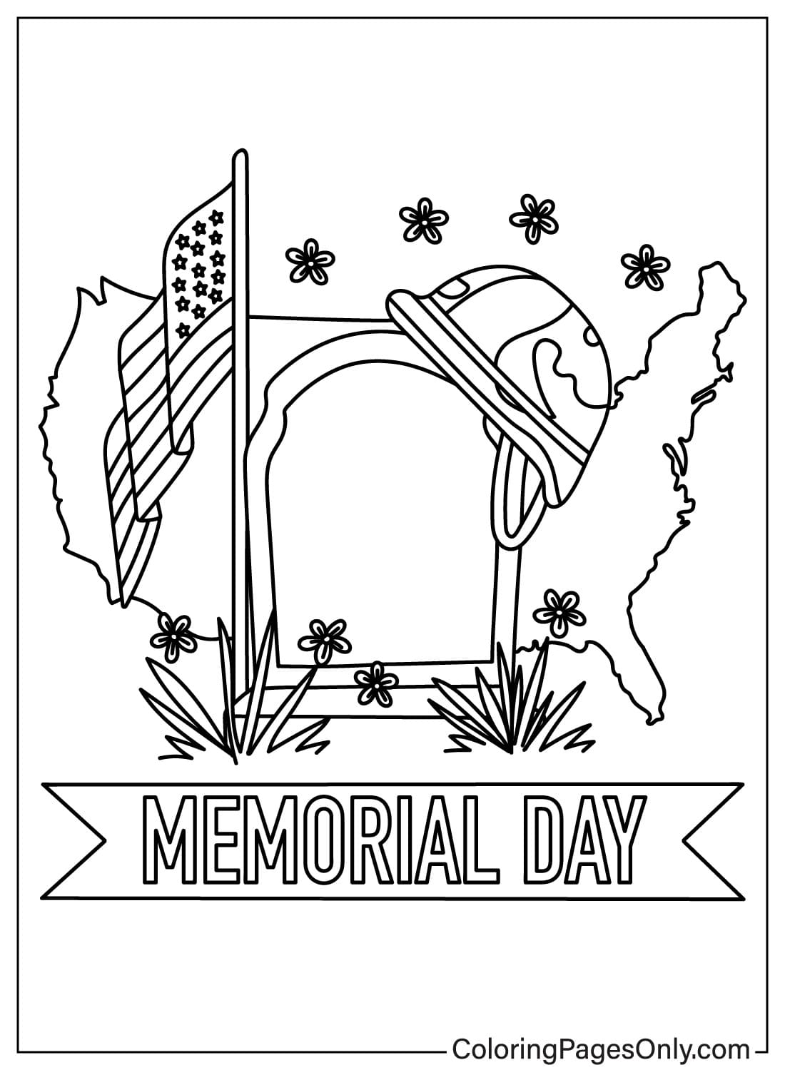 Pietra commemorativa, bandiera e cappello del Memorial Day