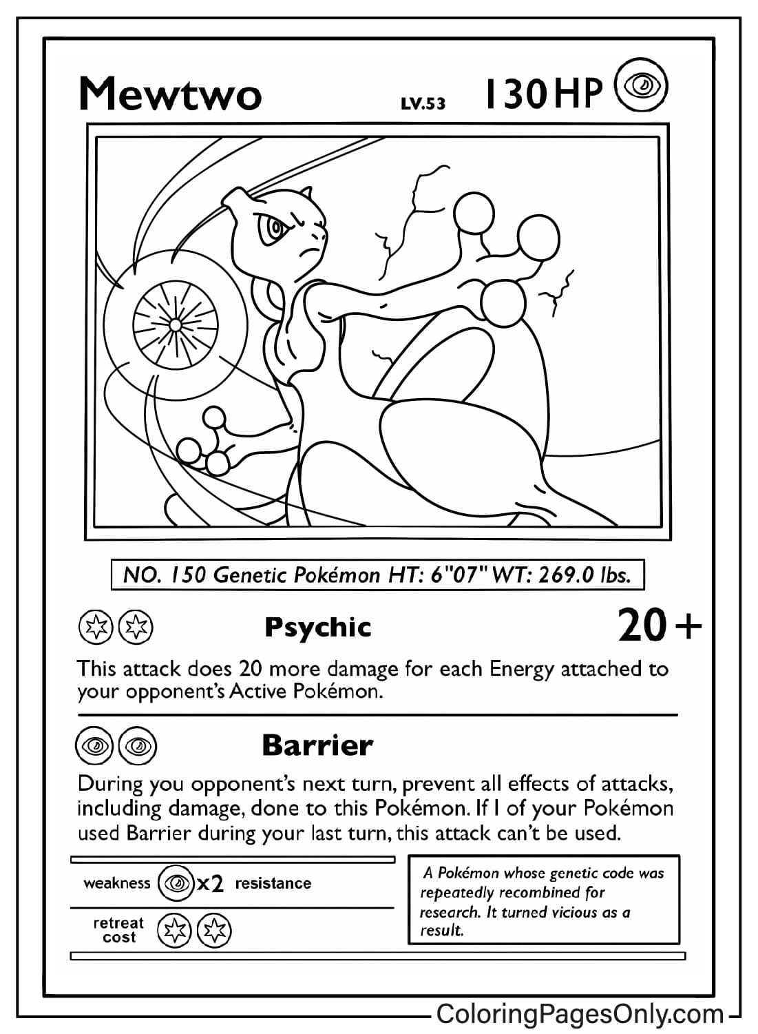 Images de cartes Pokémon Mewtwo à colorier à partir de la carte Pokémon