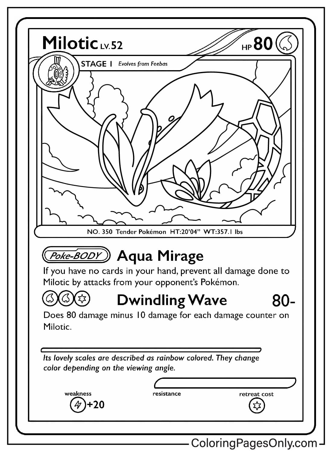 Раскраска Milotic Pokemon Card из Pokemon Card