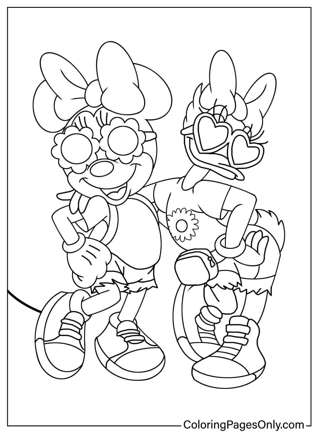 Página para colorir de Minnie Mouse e Margarida de Daisy Duck