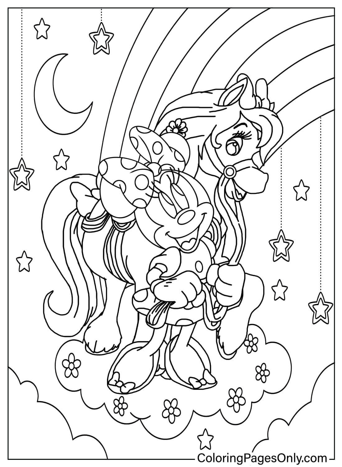 Página para colorear de Minnie Mouse y Pony de Minnie Mouse