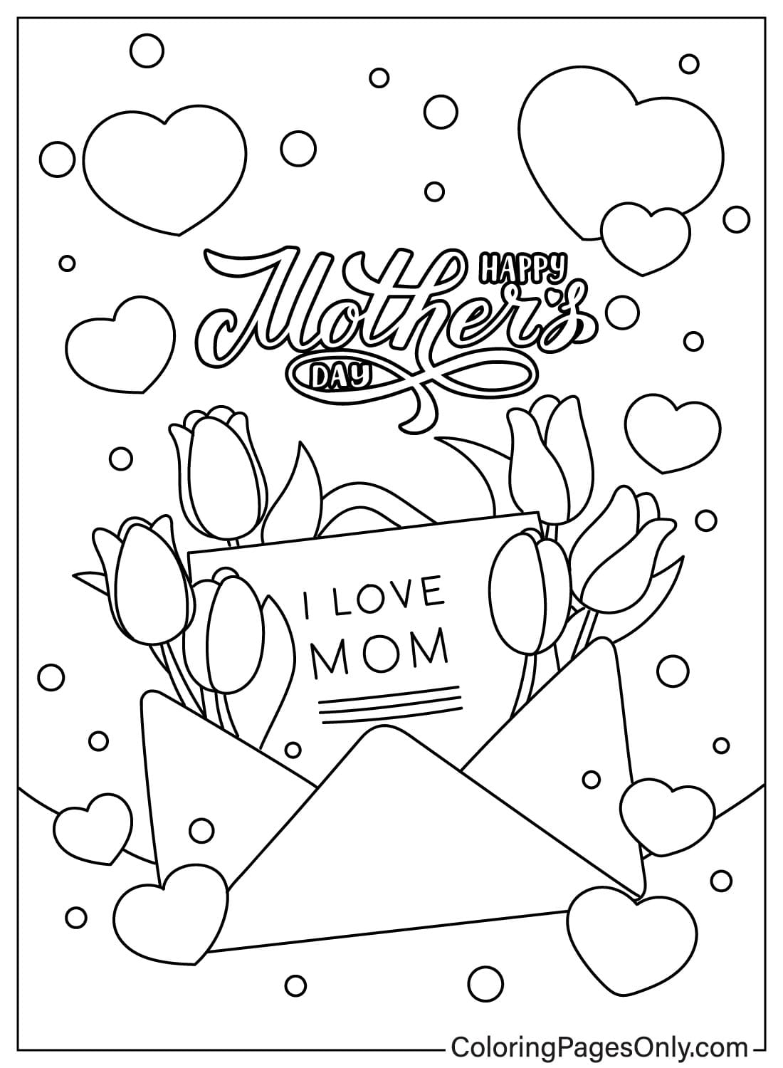 Carte de voeux pour la fête des mères avec des fleurs et des coeurs de la fête des mères