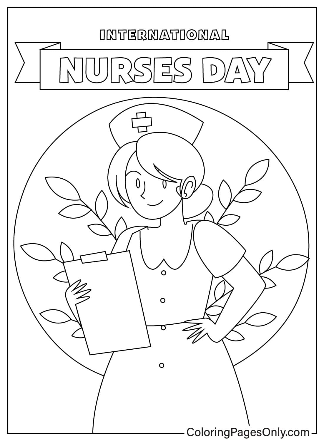 Página para colorir de enfermeiras nacionais da enfermeira