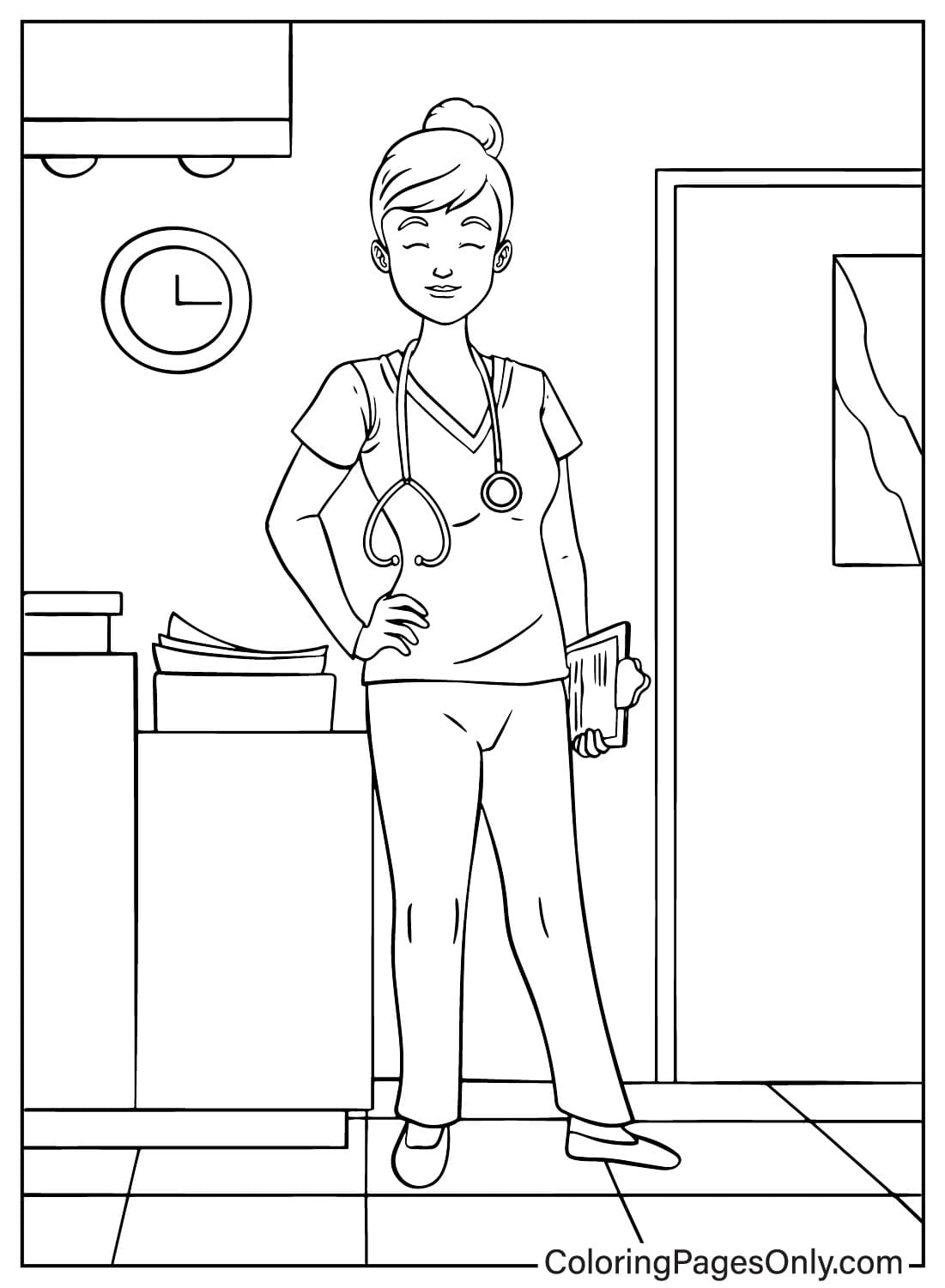 Página para colorir de enfermeira da enfermeira