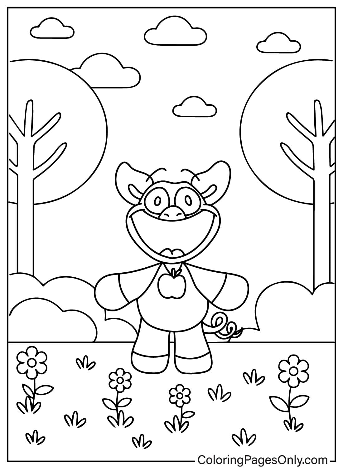 Página para colorir PickyPiggy no jardim de flores de PickyPiggy