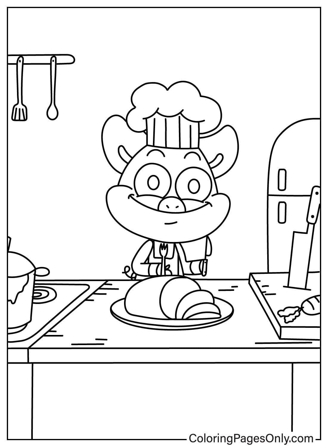 Página para colorir do cozinheiro PickyPiggy de PickyPiggy