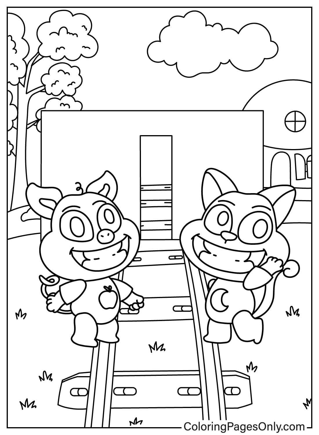 Smiling Critters 的 PickyPiggy 和 CatNap 着色页