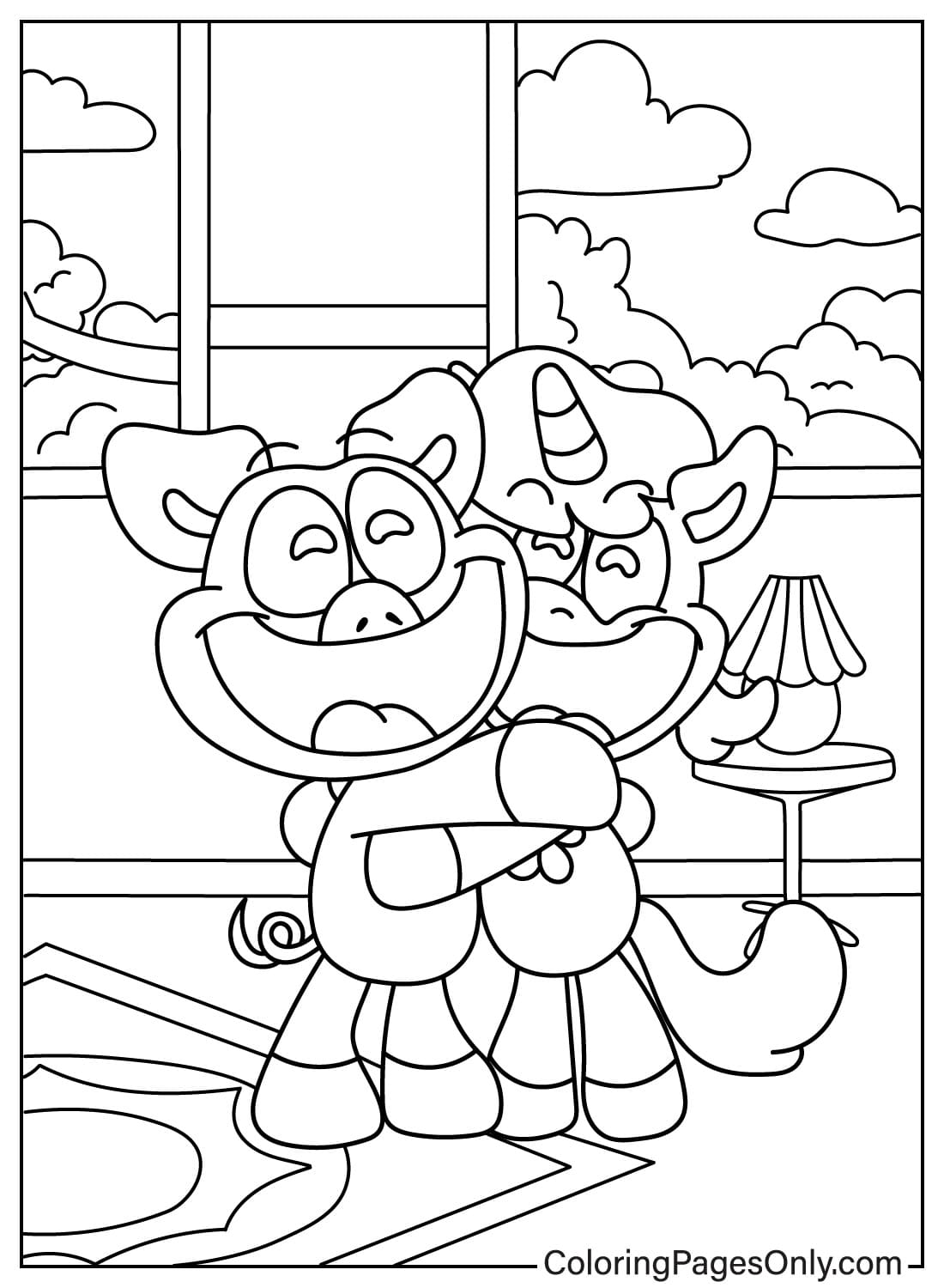 Página para colorir PickyPiggy e CraftyCorn para crianças de Smiling Critters