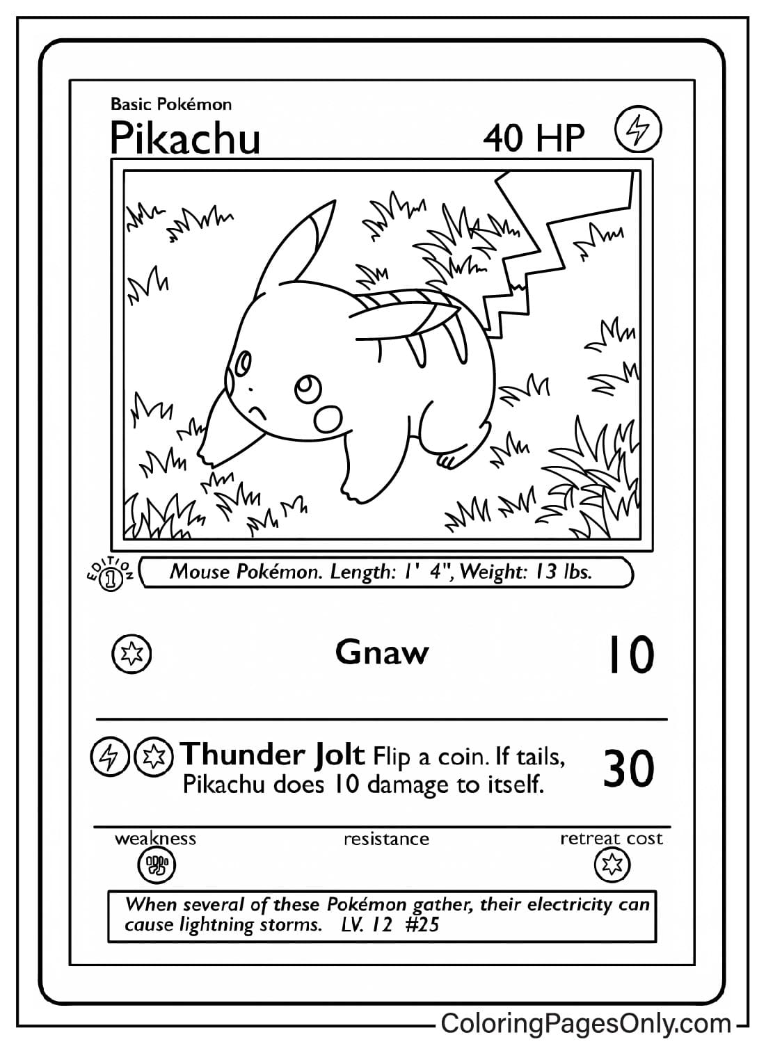 Раскраска карточка Пикачу с покемонами из Pokemon Card