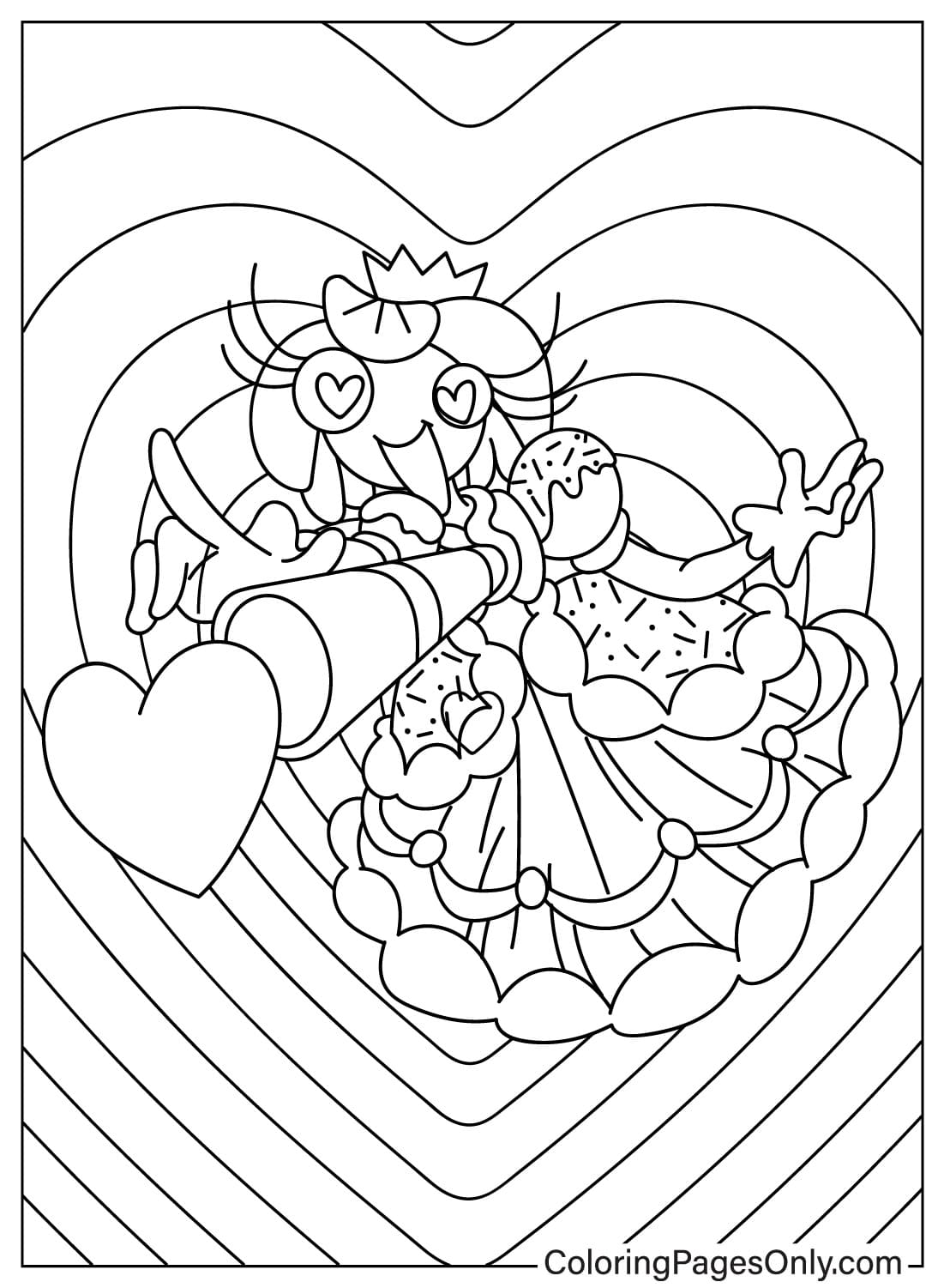 Página para colorear de la princesa Loolilalu con corazón de la princesa Loolilalu