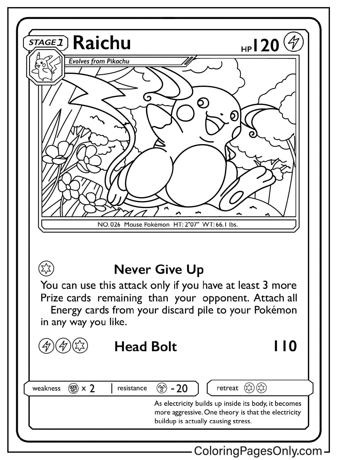 Coloriage de la carte Raichu de la carte Pokémon