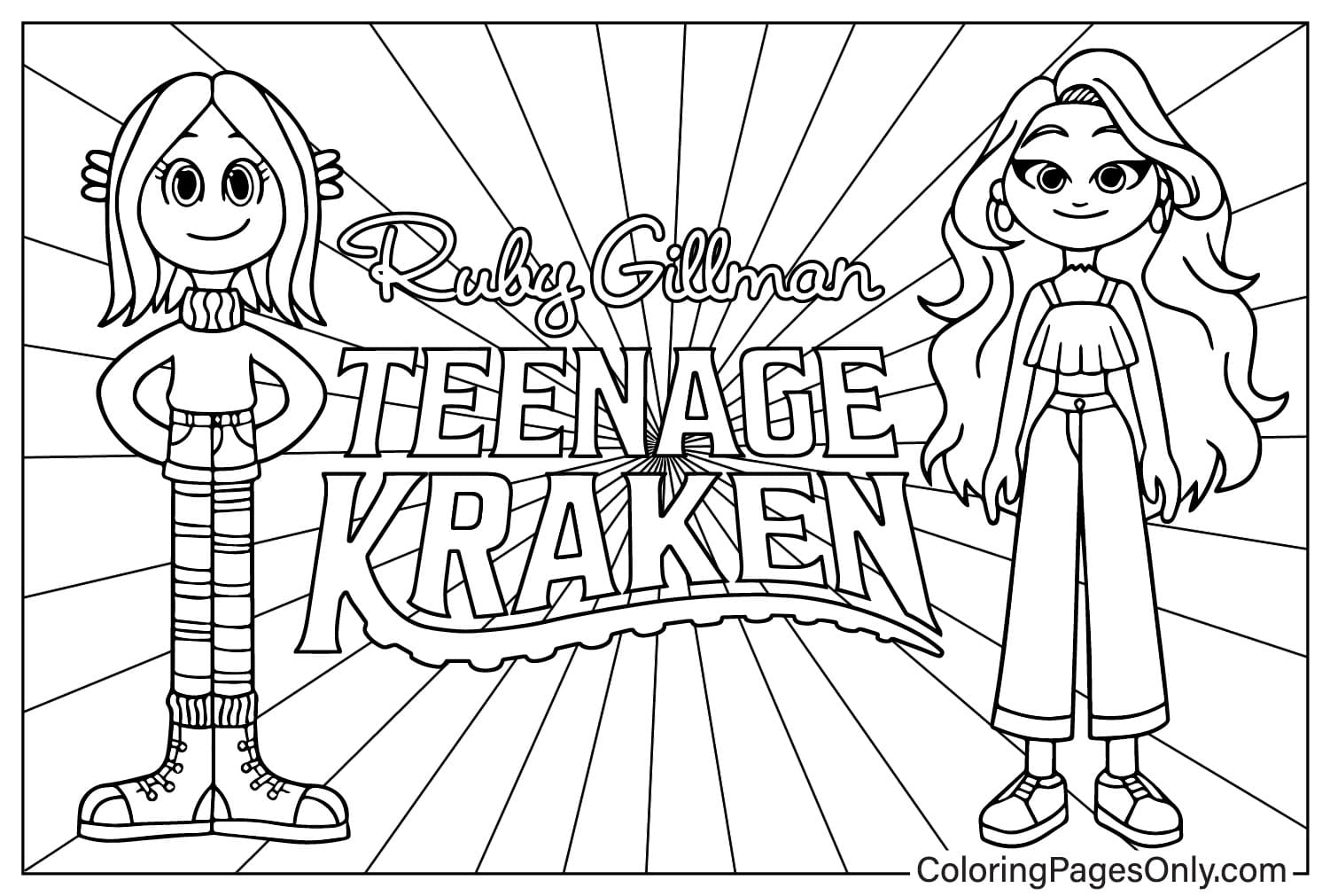 Página para colorir de Ruby Gillman e Chelsea de Ruby Gillman Teenage Kraken