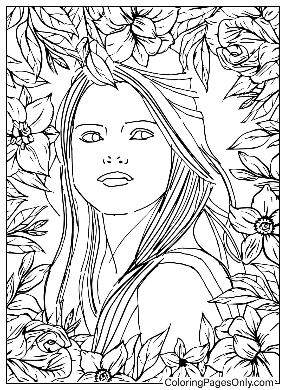 Selena Gomez and Flower Coloring Page from Selena Gomez