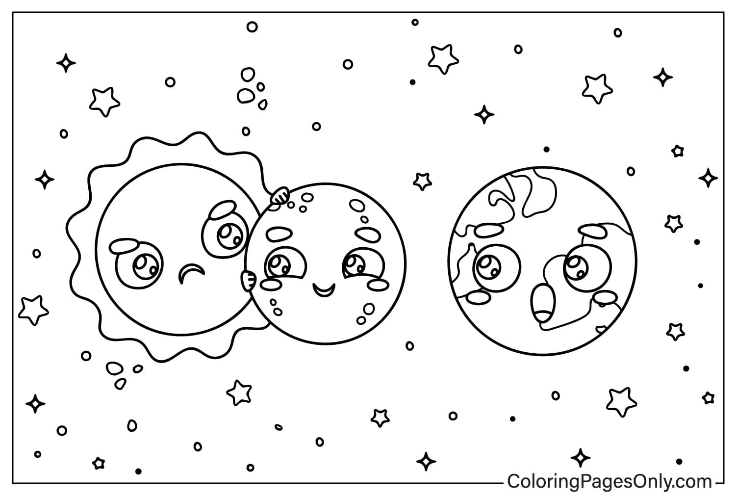 Feuille de coloriage d'images de dessins animés d'éclipse solaire de Solar Eclipse