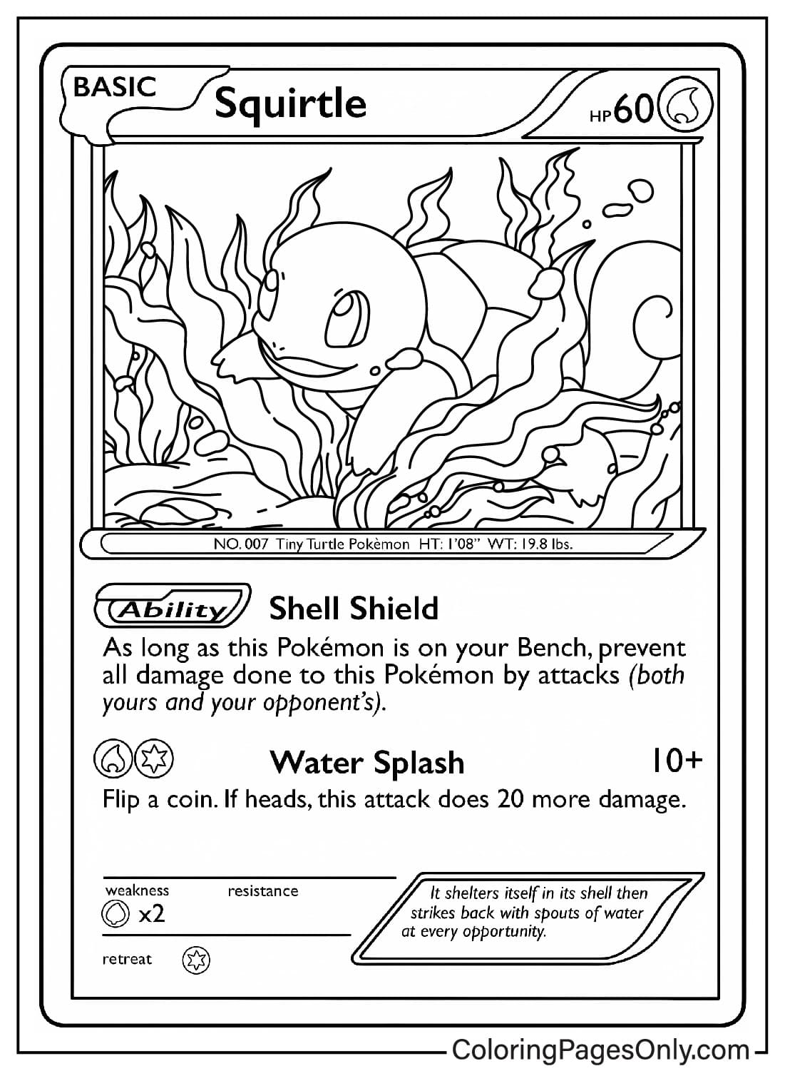 صفحة تلوين بطاقة البوكيمون Squirtle من بطاقة البوكيمون