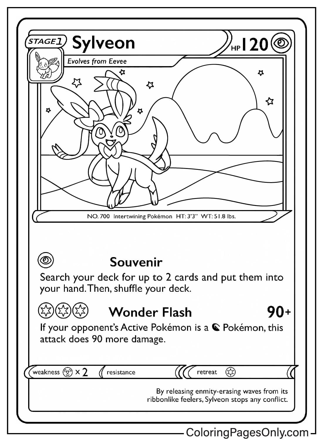 Раскраска для карточек с покемонами Сильвеон из Pokemon Card