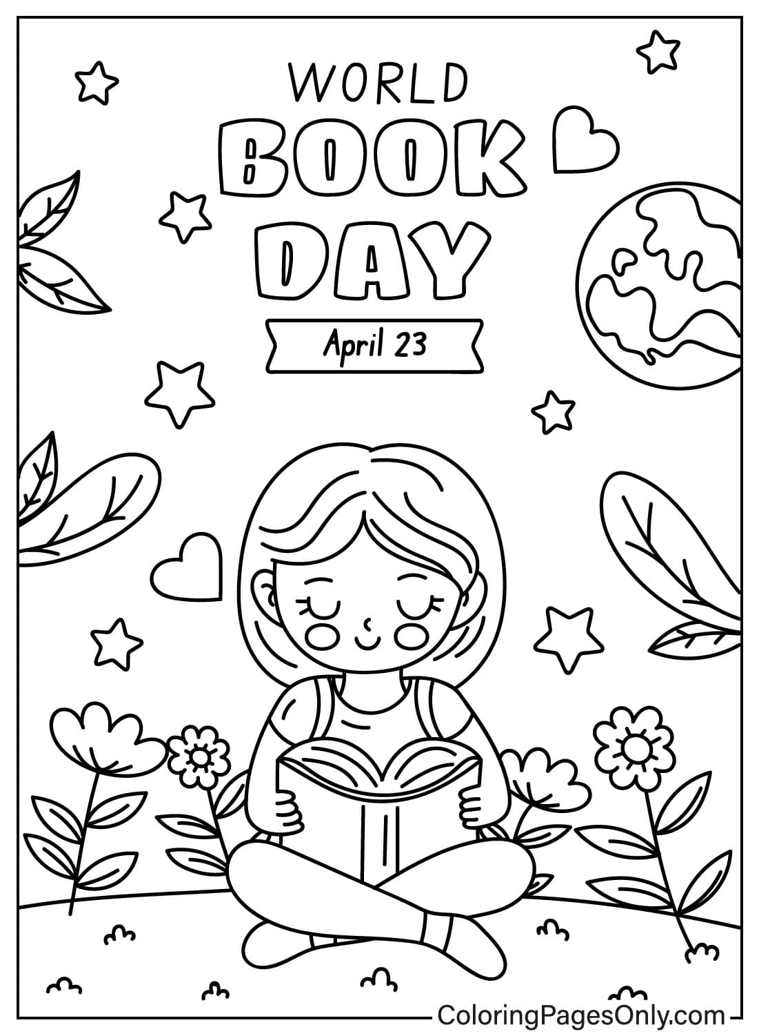 ورقة تلوين اليوم العالمي للكتاب للأطفال من اليوم العالمي للكتاب