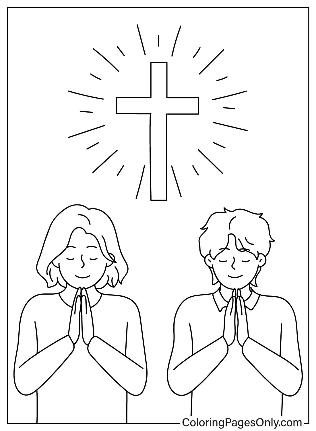 Jovem casal, homem e mulher, de olhos fechados, orando no dia de oração