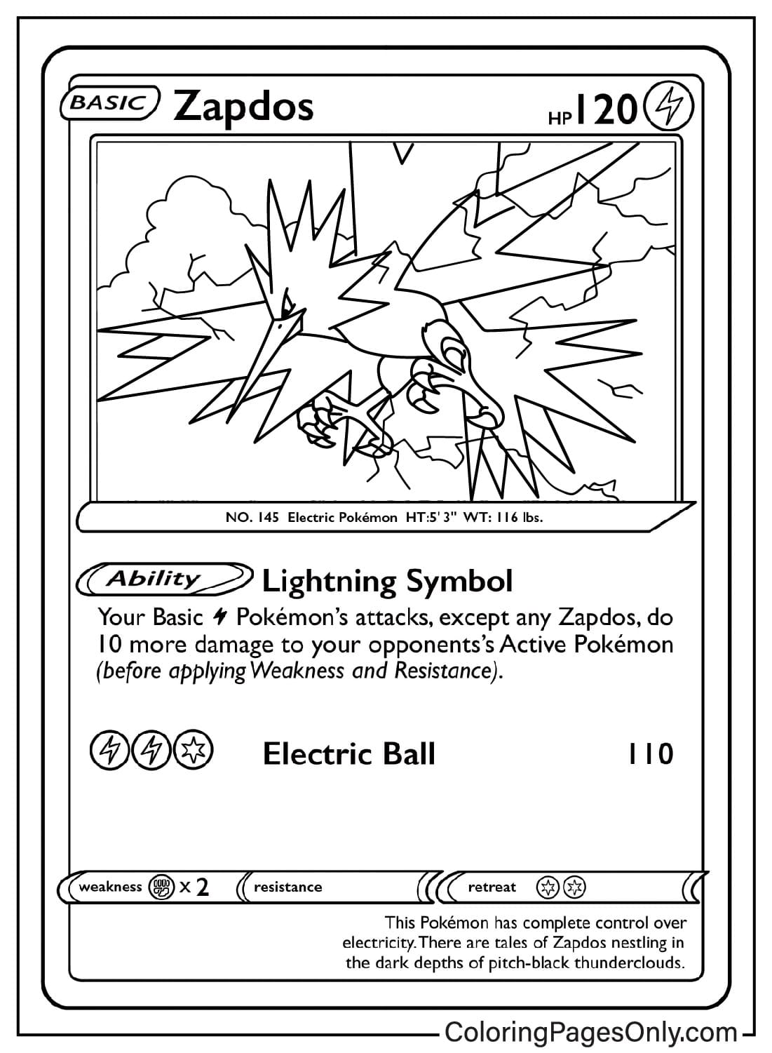 Карточка покемона с символом Запдоса из Pokemon Card