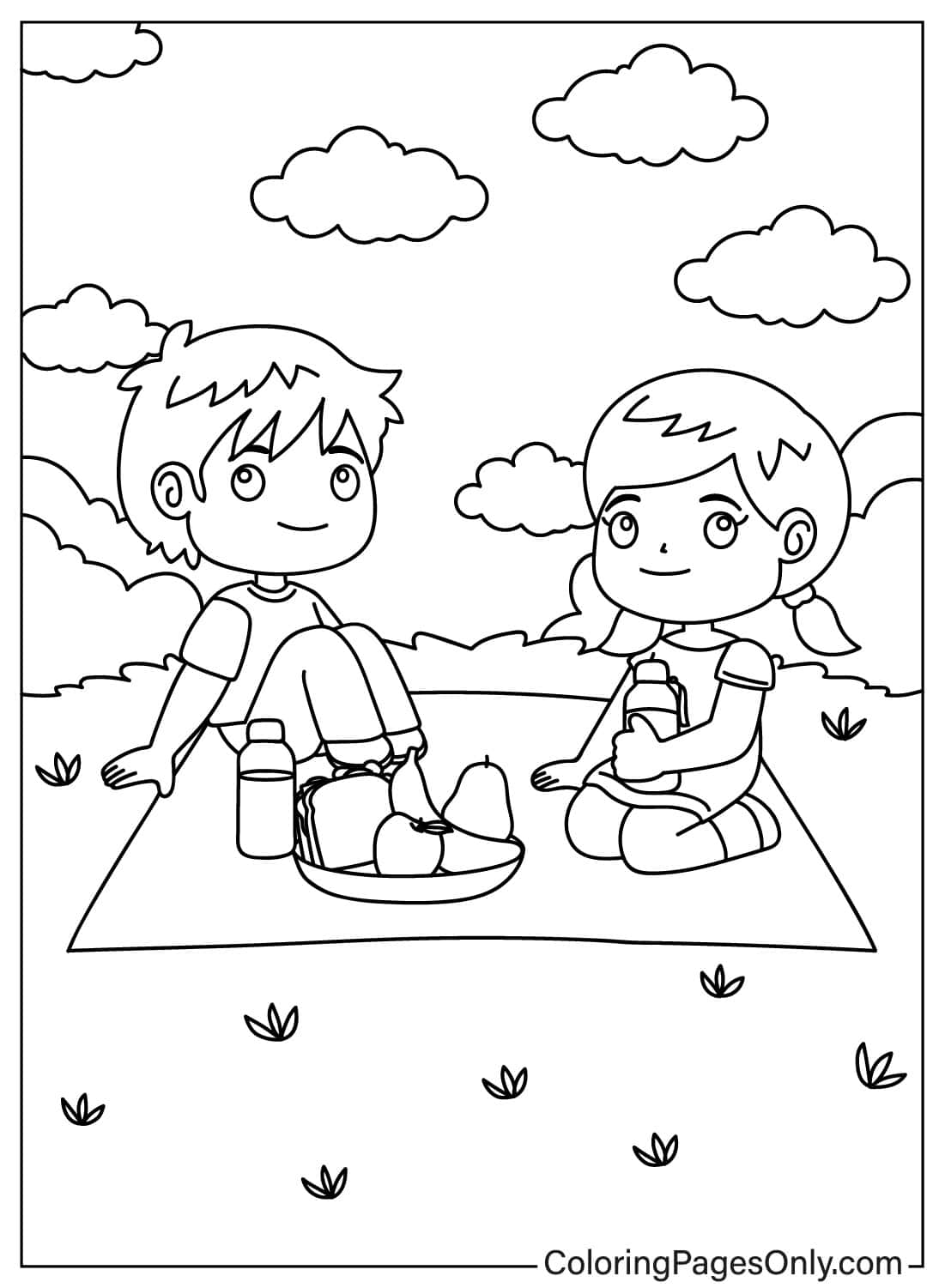 Boys and Girls Go Picnic Together - Free Printable Coloring Pages