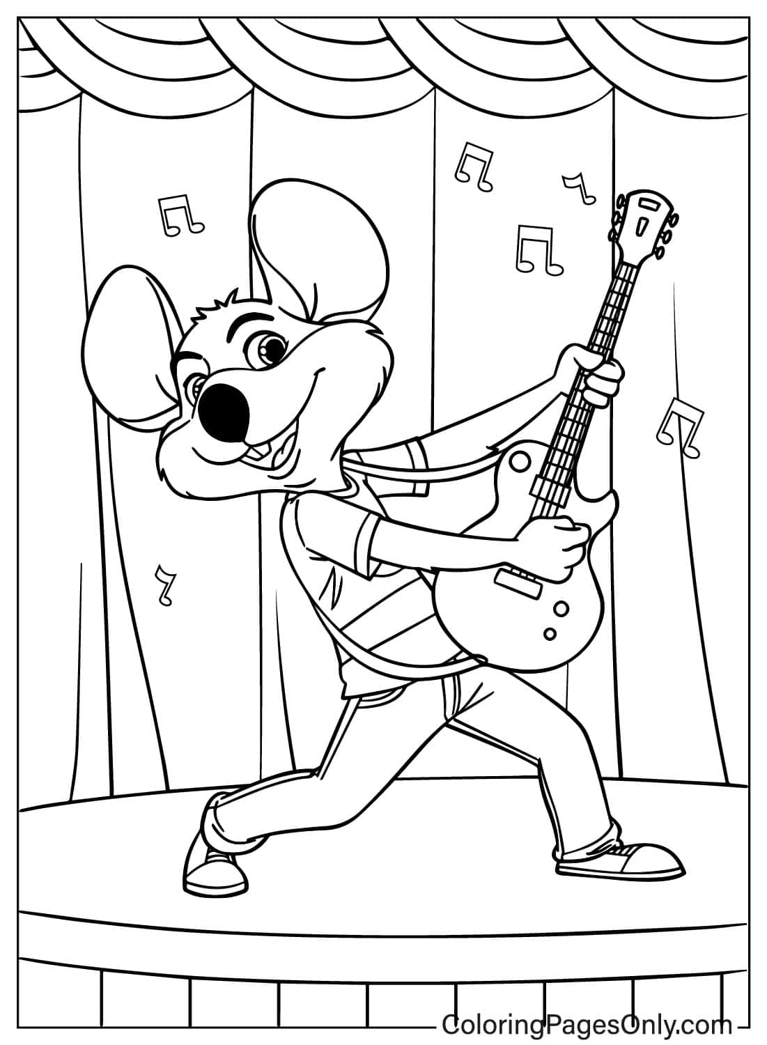 Chuck E. Cheese Play the Guitar - Free Printable Coloring Pages