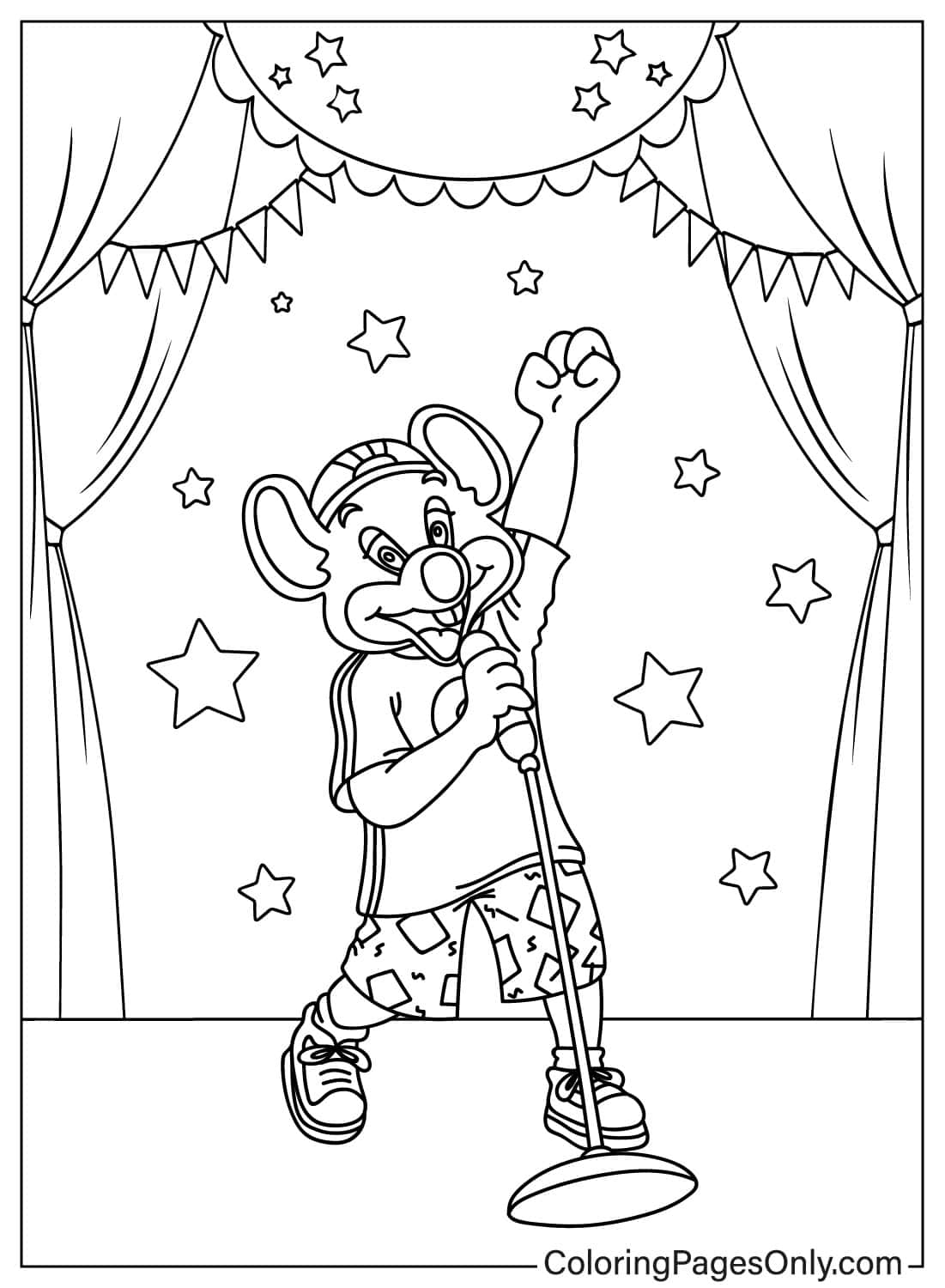 Chuck E. Cheese Singing On Stage - Free Printable Coloring Pages