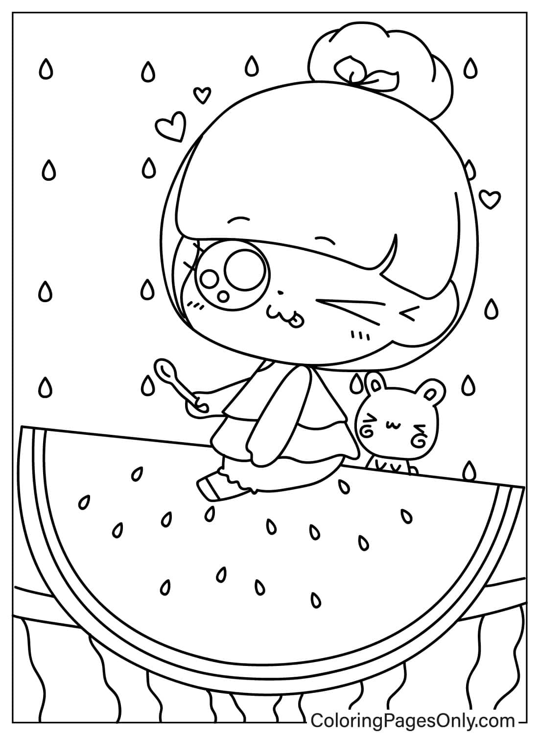 Cute Baby Girl and Giant Watermelon Slice - Free Printable Coloring Pages