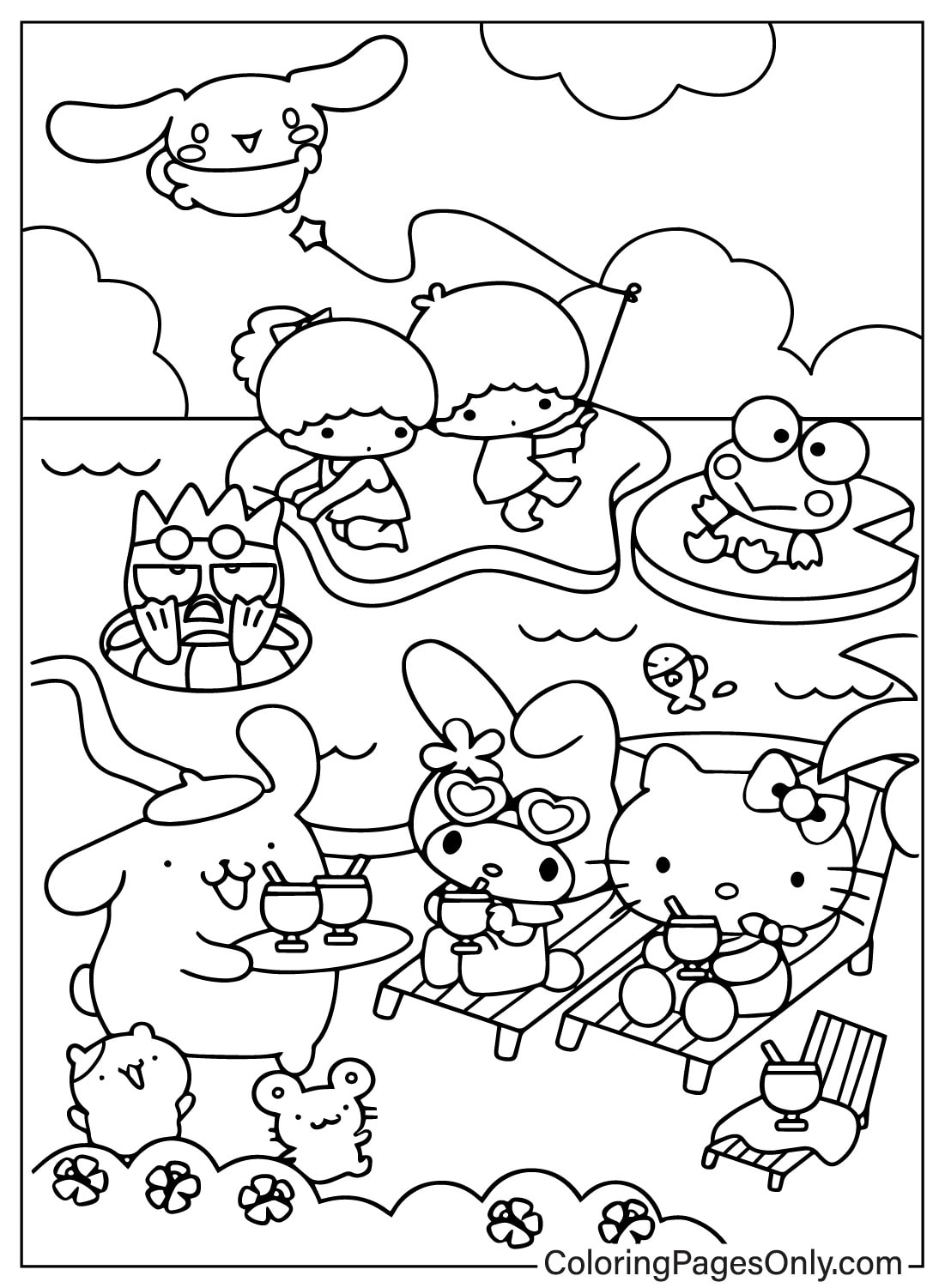 Hello Kitty y sus amigos se divierten en la playa