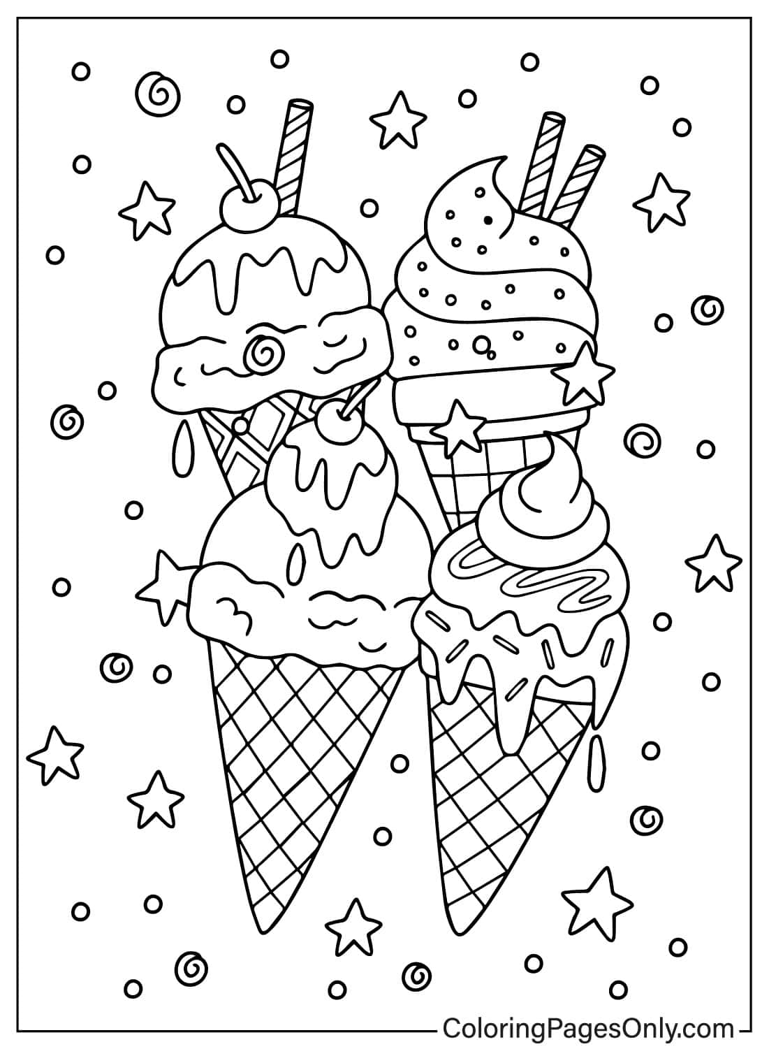 Kawaii Ice Cream Collection - Free Printable Coloring Pages