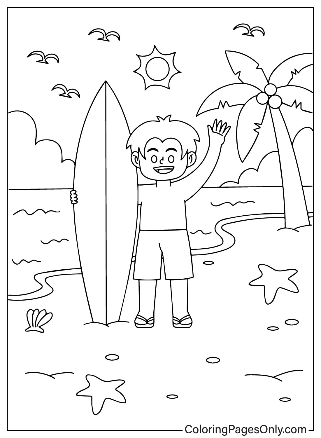 Маленький мальчик держит доску для серфинга