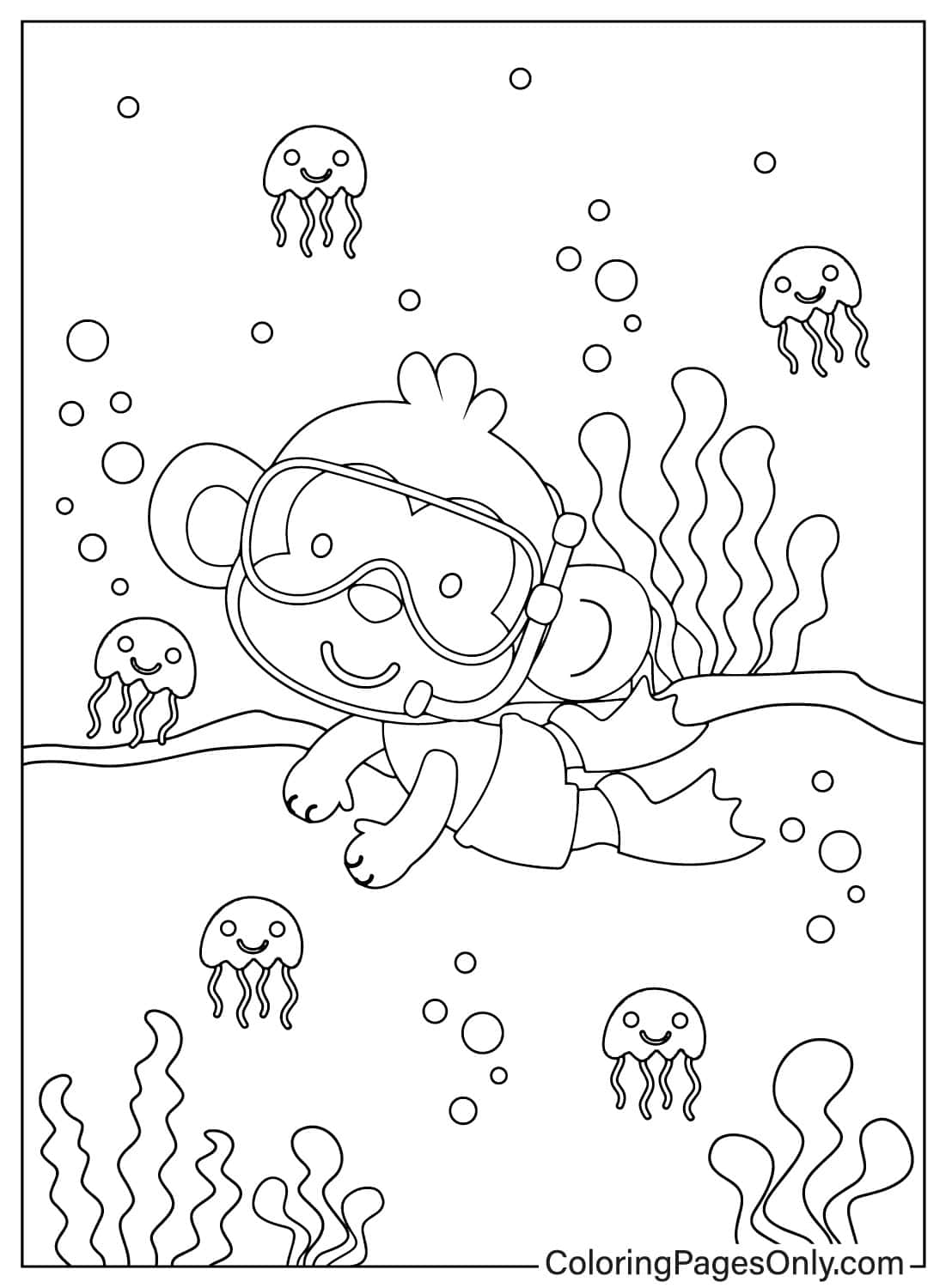 猴子在海里与水母一起游泳