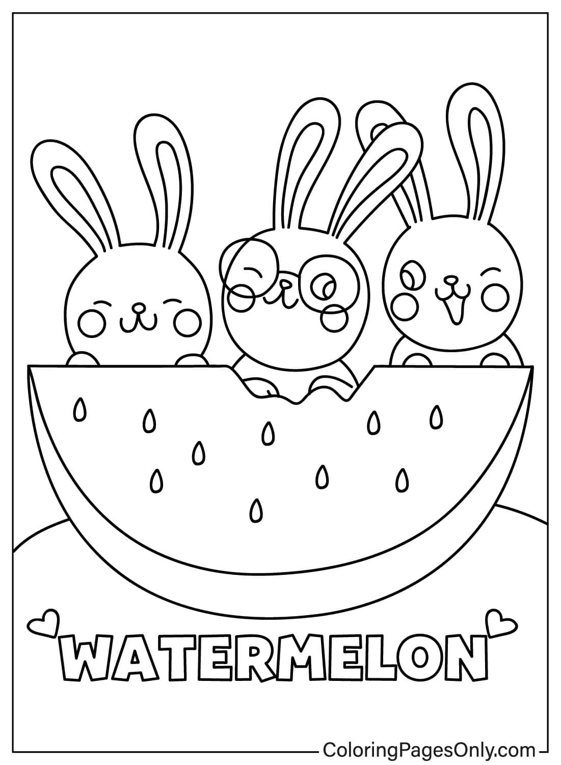 Drie konijnen eten samen watermeloen van Watermeloen