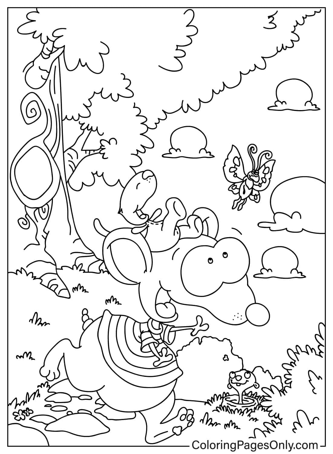 Toopy and Binoo Playing Fun in the Garden - Free Printable Coloring Pages