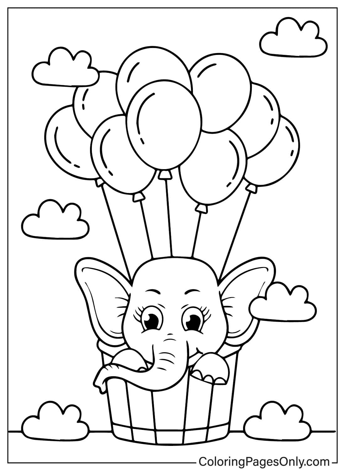 Baby Elephant and Balloons - Free Printable Coloring Pages