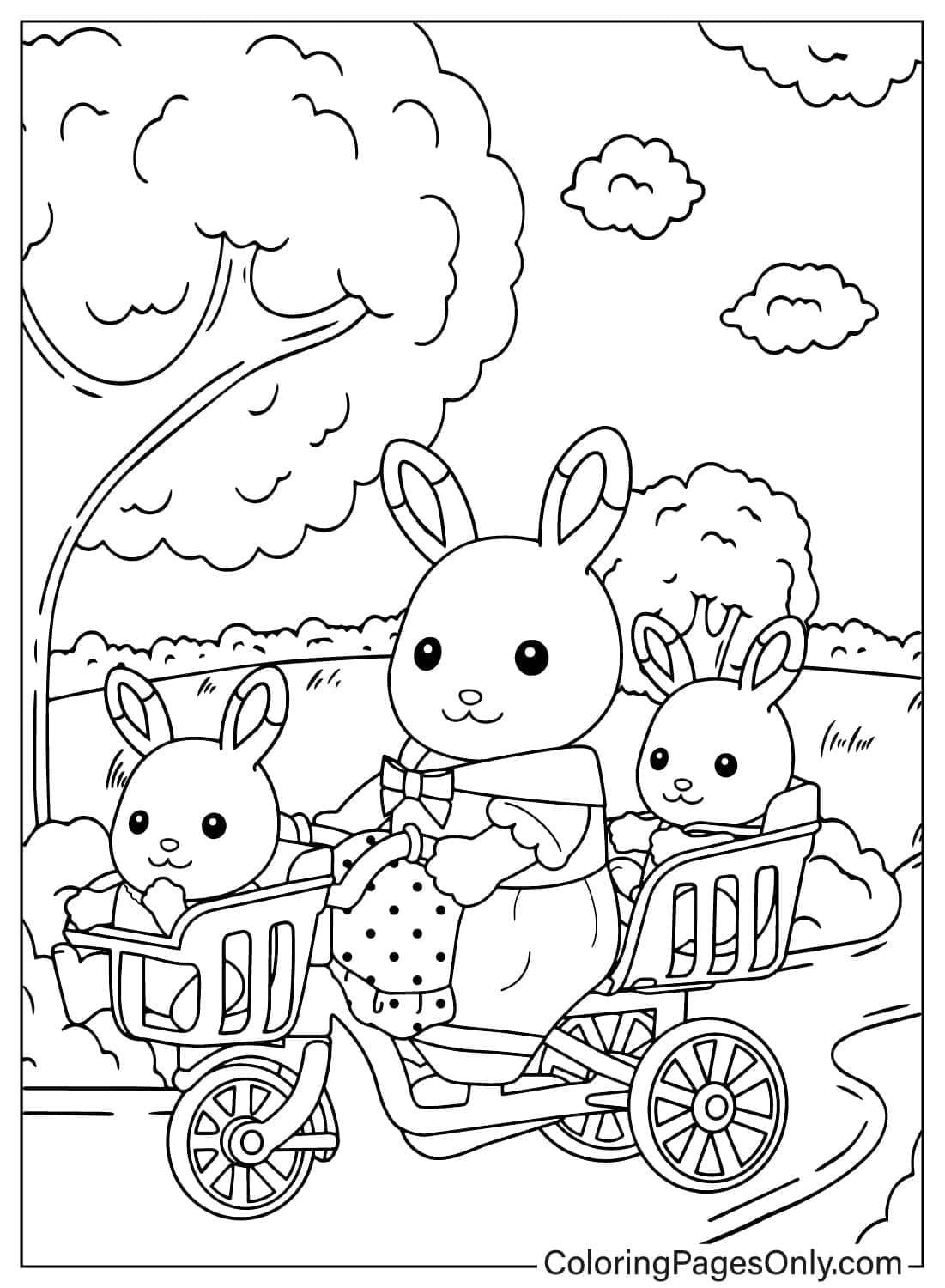 Calico Critters And Bike - Free Printable Coloring Pages