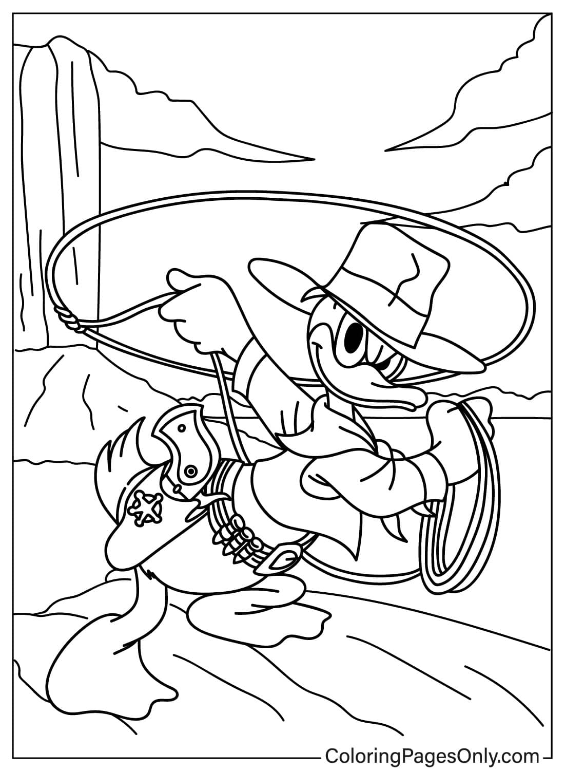 Donald Duck Cowboy Free Printable Coloring Pages