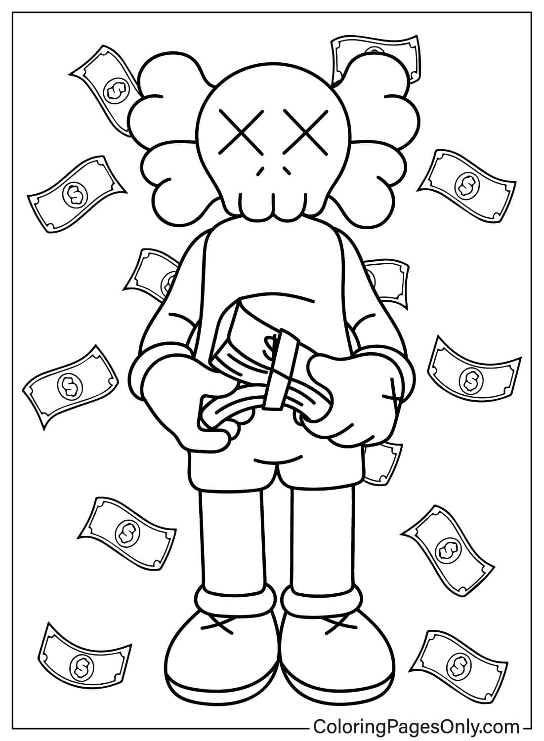 KAWS Holding Money - Free Printable Coloring Pages