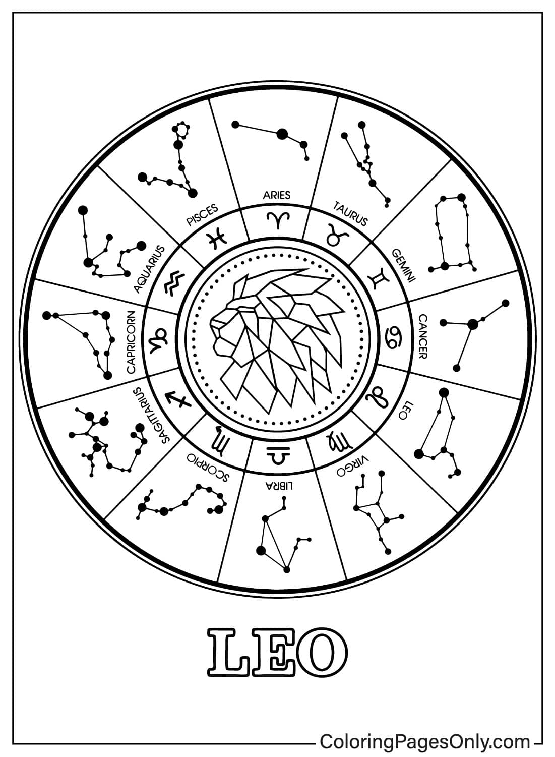 Leo Zodiac Sign Lion Horoscope Astrology - Free Printable Coloring Pages