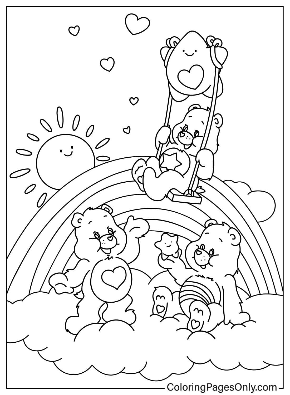 Tenderheart Bear, Cheer Bear And Wish Bear - Free Printable Coloring Pages