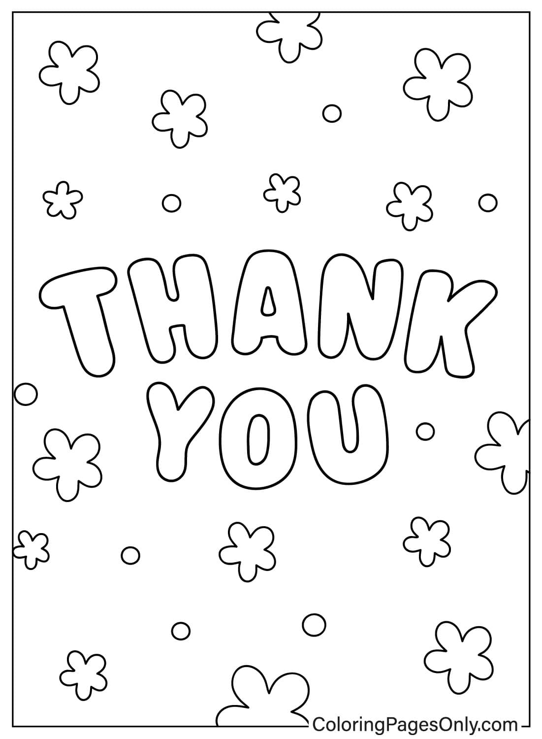 Thank You on Floral Background - Free Printable Coloring Pages