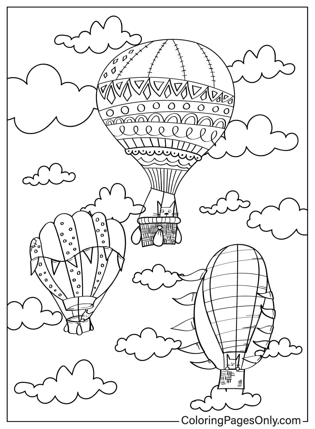 Three Cats Sitting in Hot Air Balloon Against the Sky - Free Printable ...