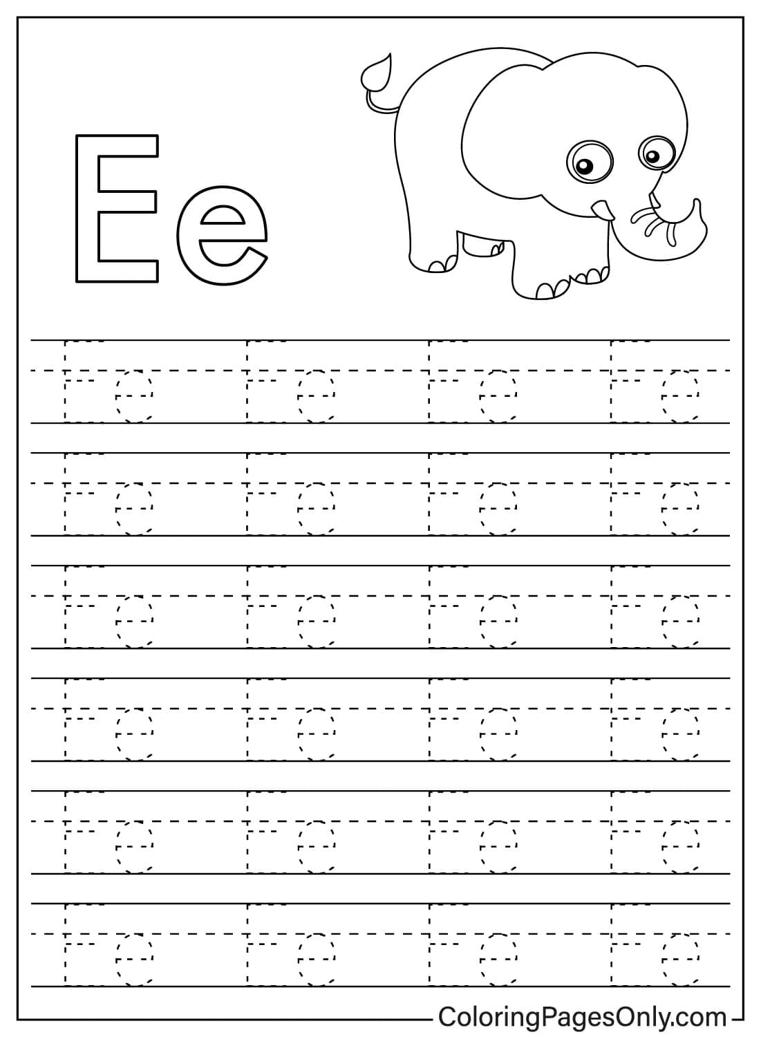 Alphabet Tracing Worksheet with Letter E and e - Free Printable ...