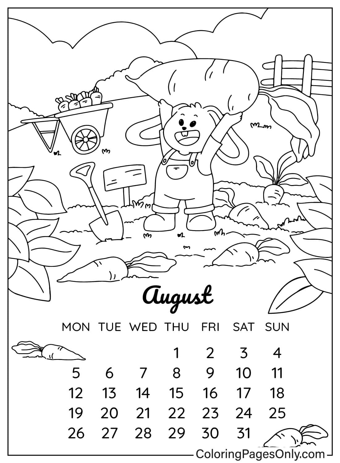 Calendar August 2024 Cute Free Printable Coloring Pages