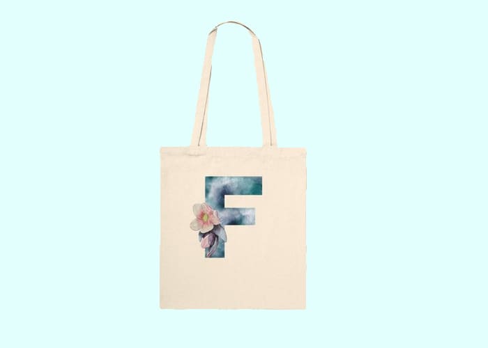 Letter F and Decorating Fabric Tote Bags