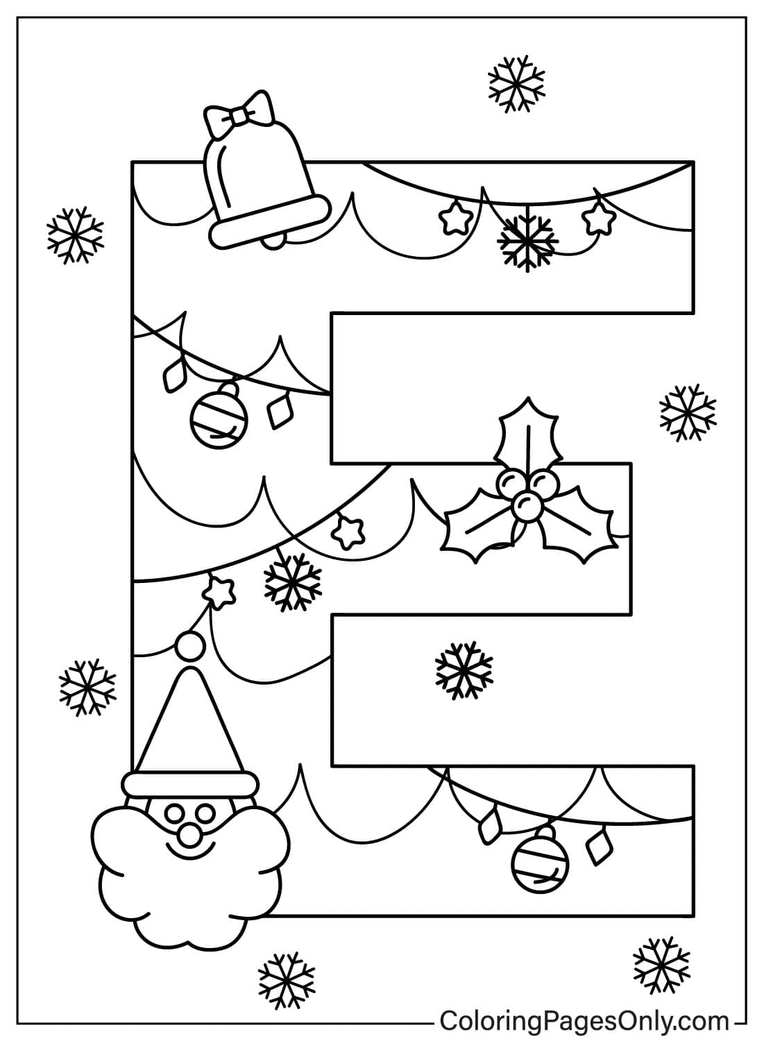 E Alphabet Font Cute Merry Christmas - Free Printable Coloring Pages