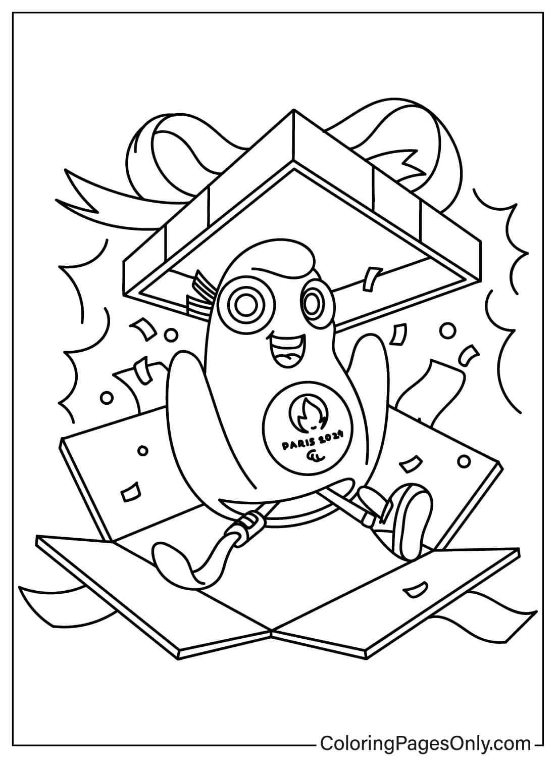 Gift Box Containing The 2024 Olympics Mascot Free Printable Coloring