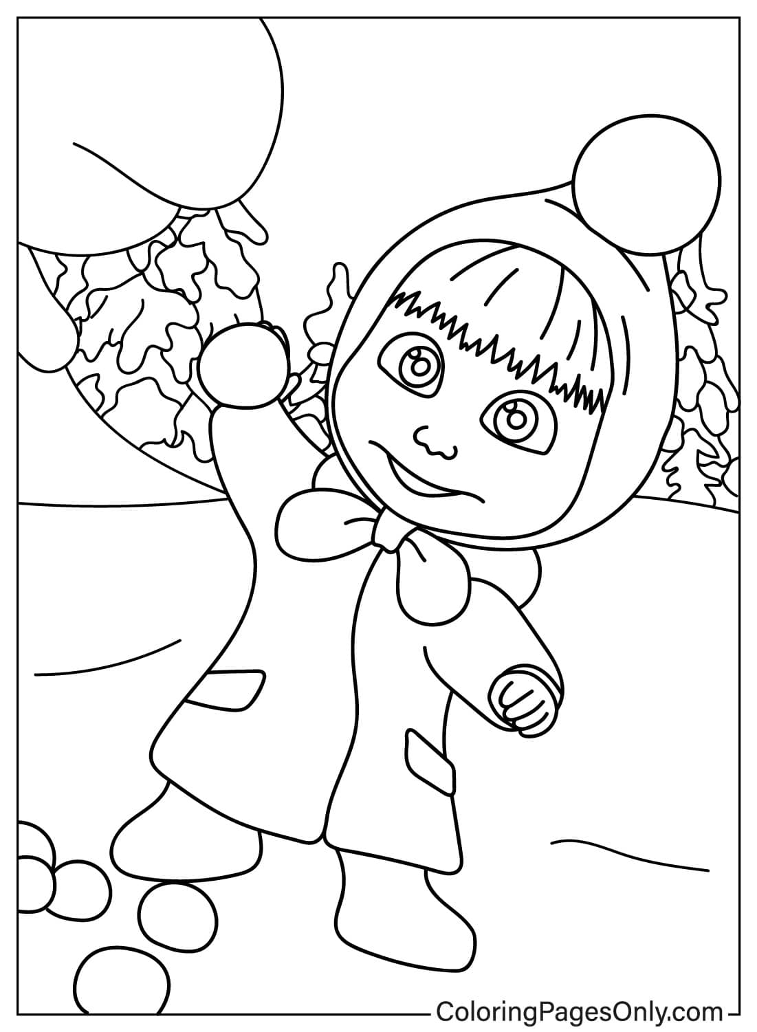 Masha playing Snow - Free Printable Coloring Pages