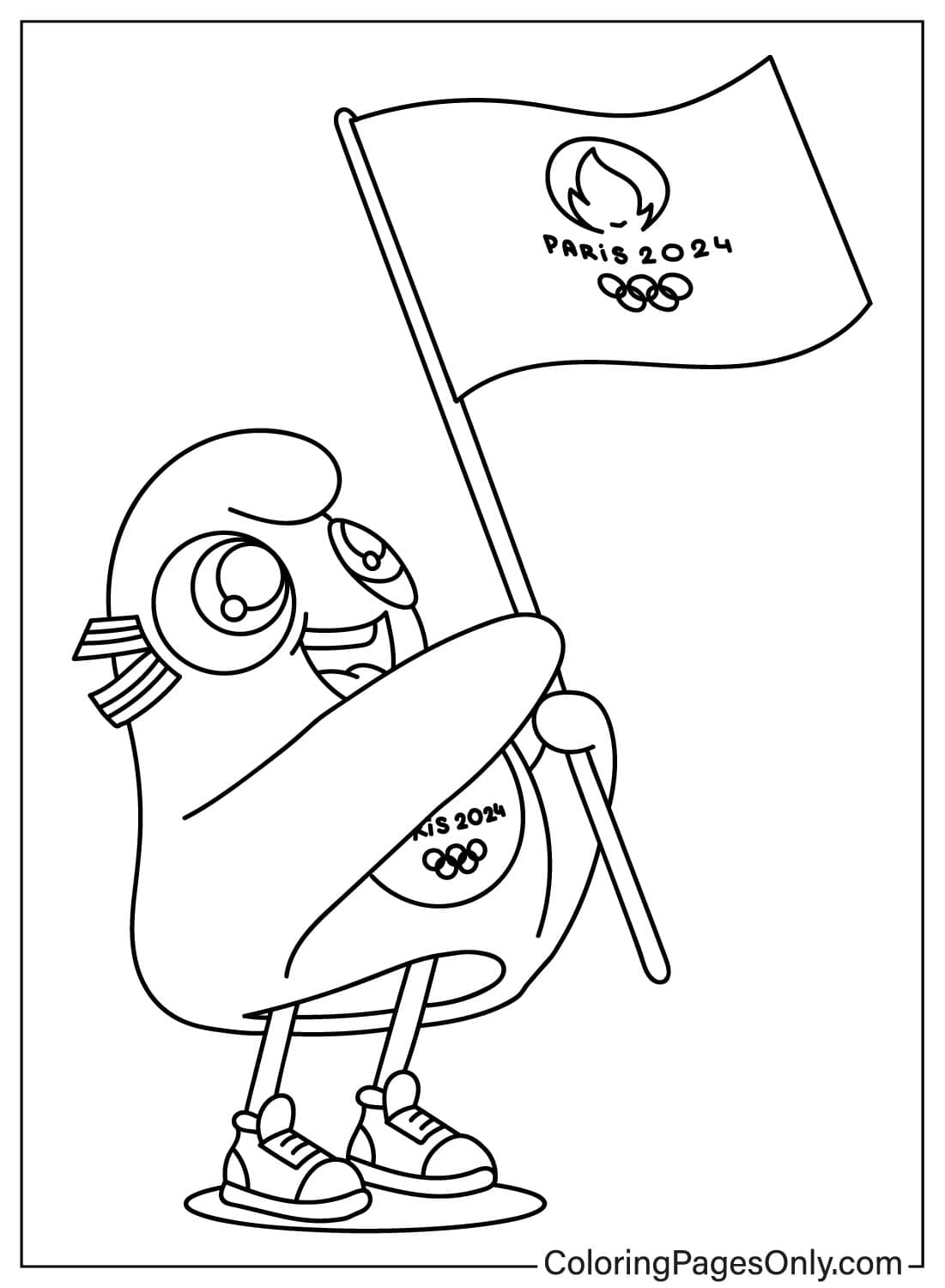 Phrygian Cap Holding The 2024 Olympics Flag Free Printable Coloring Pages