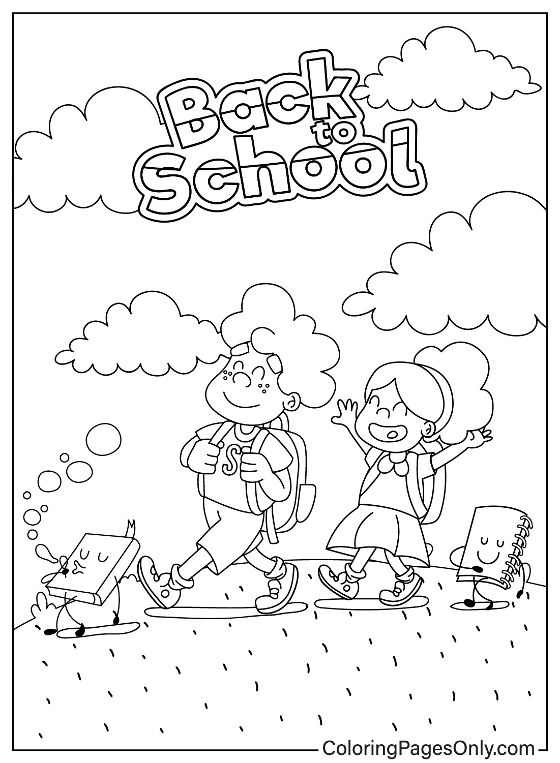 Children Happy Back to School - Free Printable Coloring Pages